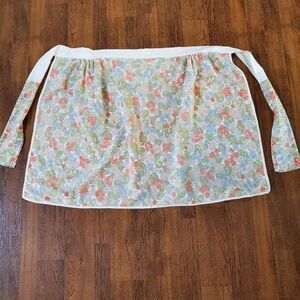 Vintage Handmade Half Apron Cotton Floral. Ties Some holes. See photos